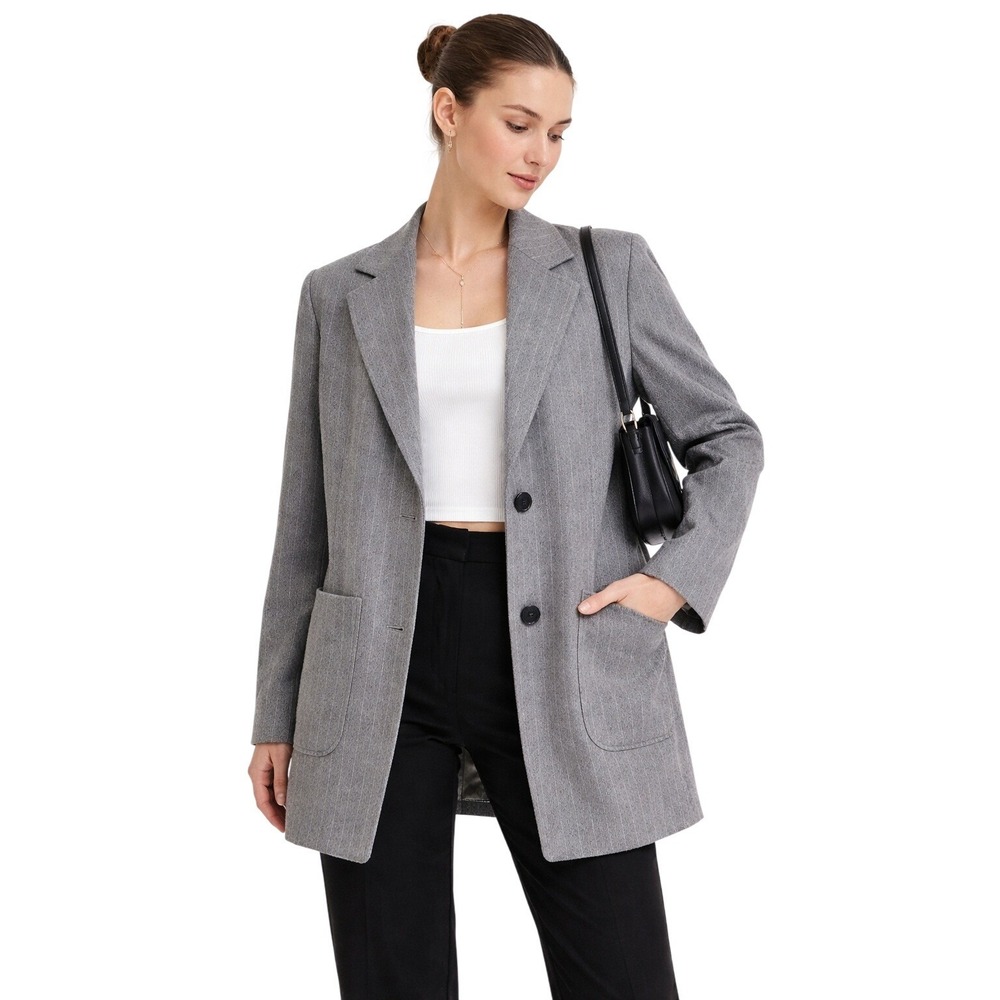 DONNA KARAN New York Grey Pinstripe Tailored Blazer Clean‎ Girl Size M